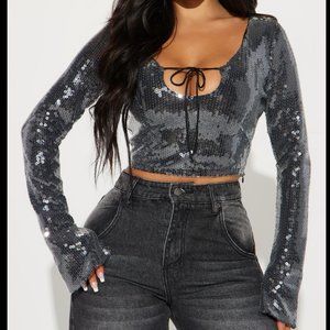 Tonight's Vibe Sequin Top - Black